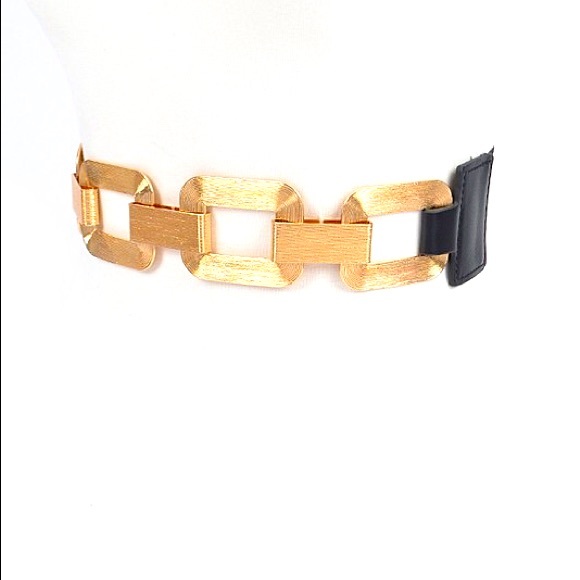 Black & Gold Brushed Chain Accent Elastic Corset Waist Statement Belt - Picture 4 of 4